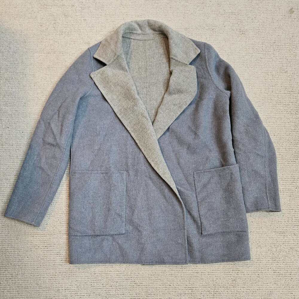 Theory Reversible Gray and Light Gray Oversized Wool-Blend Jacket
